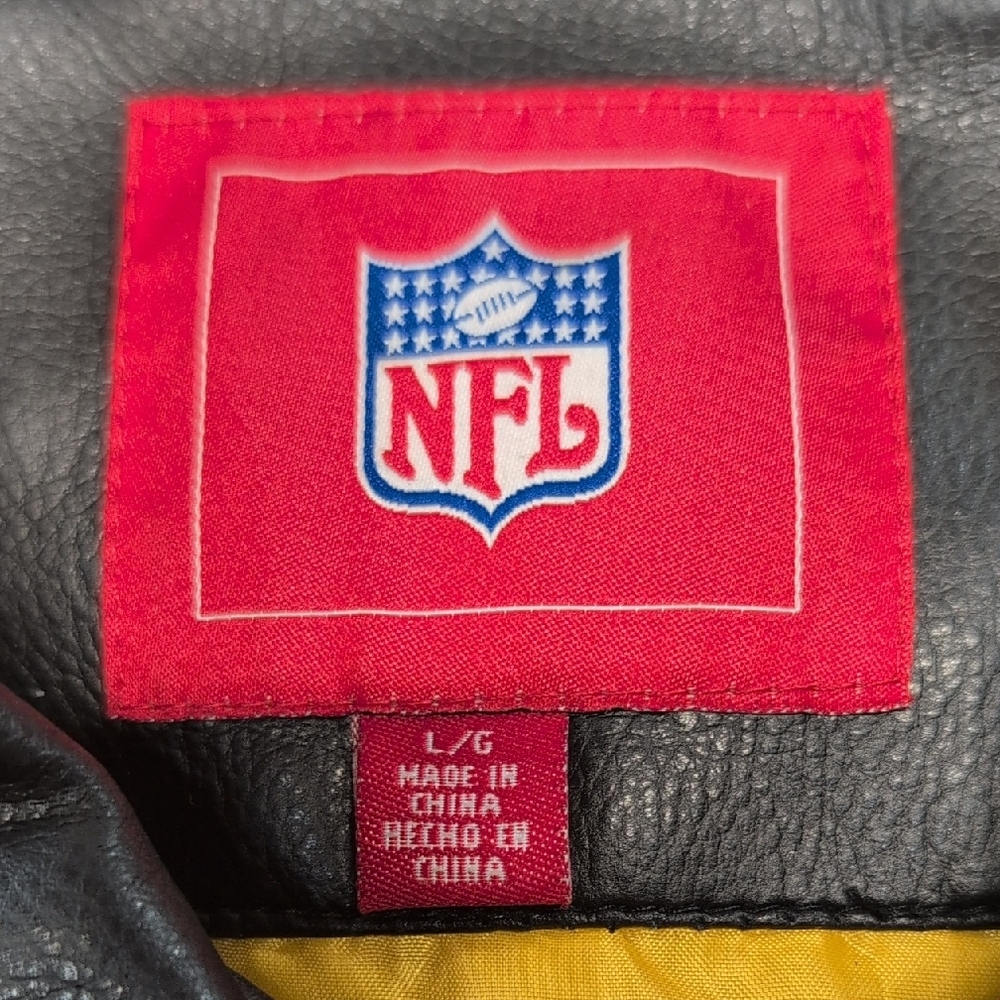 Vintage Pittsburgh Steelers NFL Jacket Faux Leather Varsity Bomber Black Yellow - Picture 2 of 9